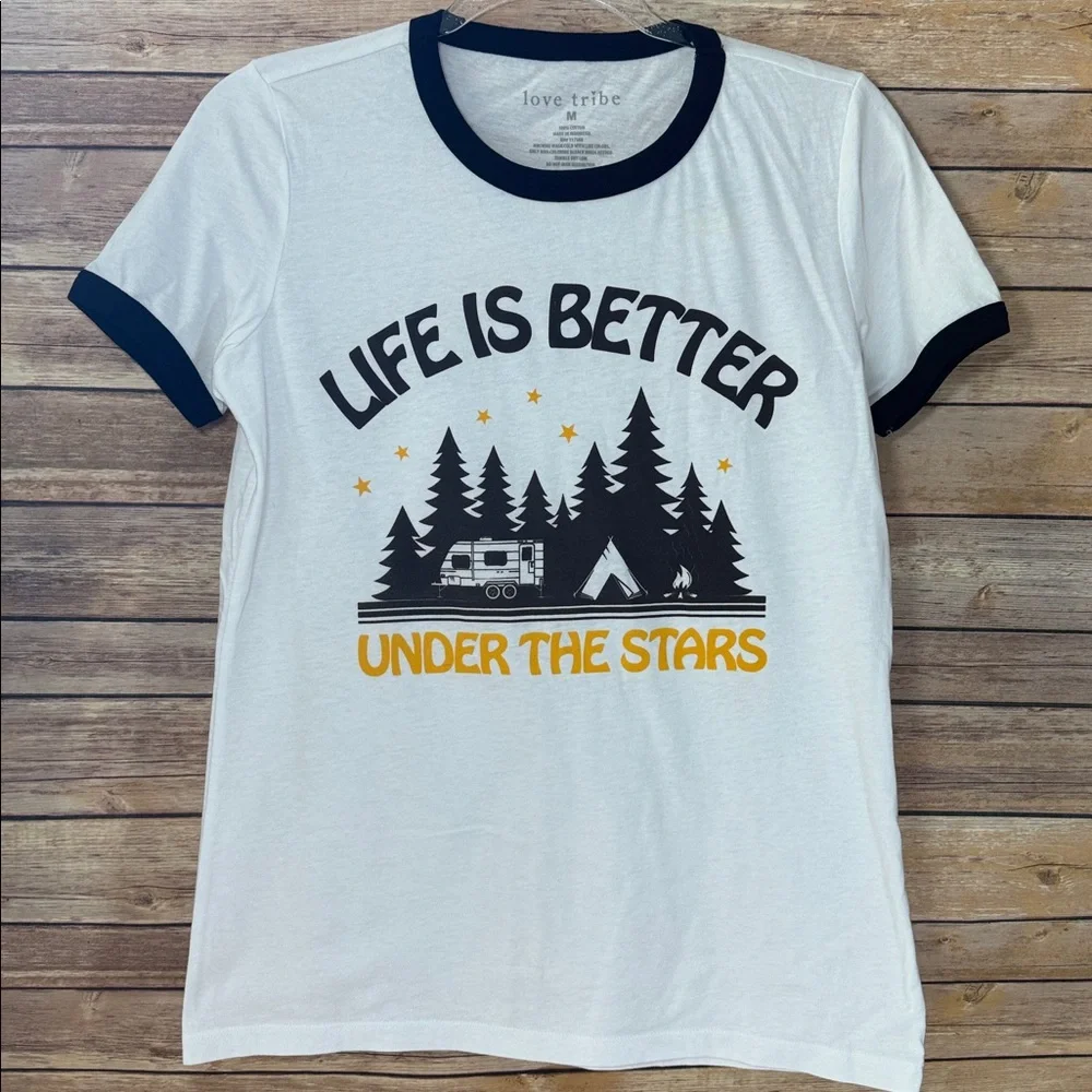 Love Tribe White Tee with Camping Stars Graphic - Picture 6 of 7